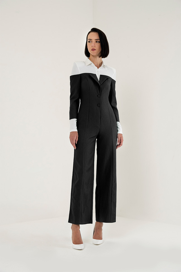 TWO TONED DOUBLE COLLAR JUMPSUIT