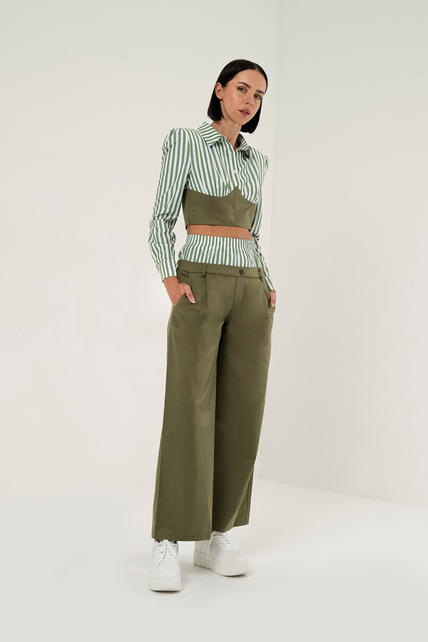 BUSTIER SHIRT WITH DOUBLE WAISTED PANT SET
