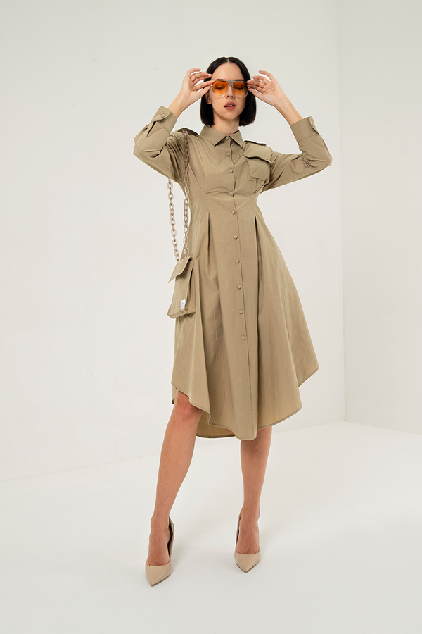 ATTACHED CHAINED POCKET SHIRT DRESS